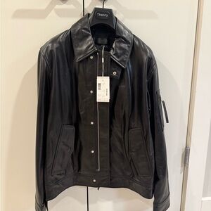 Helmut Lang Black Leather Bomber Jacket